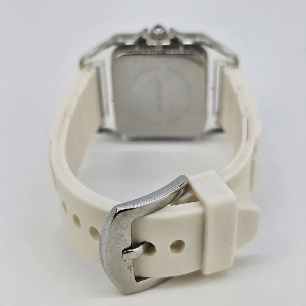 35MM Women's Square Watch White‎ Dial White Plastic Bands New Battery